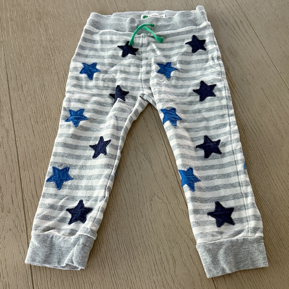 Baby Biden Striped Gray Pants with Blue Star Appliqué